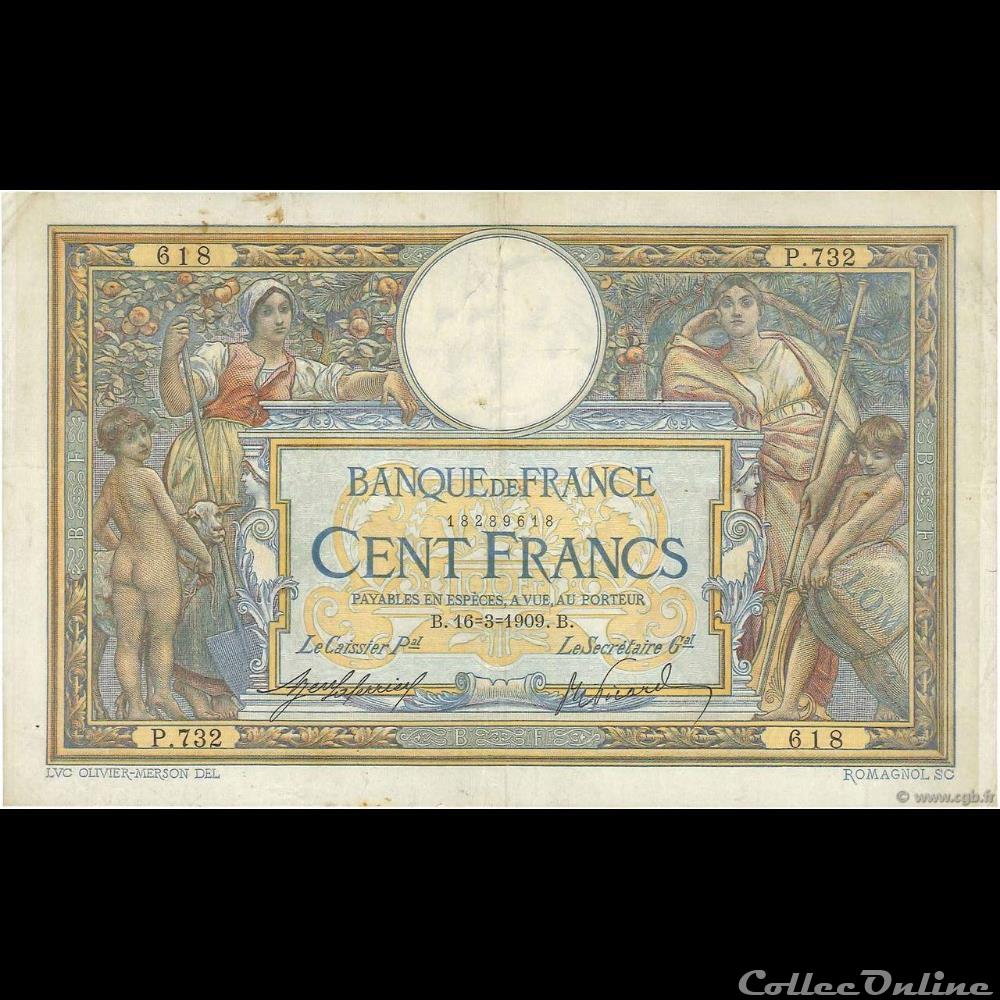 16-03-1909 -- P.732 618 billet france banque de xxe 16 03 1909 p 732 618
