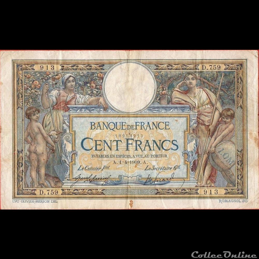 01-04-1909 -- D.759 913 billet france banque de xxe 01 04 1909 d 759 913