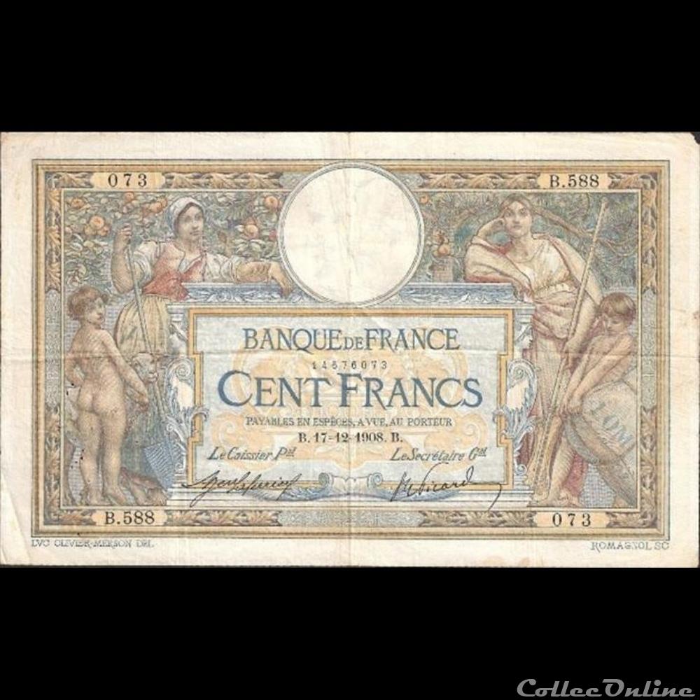 17-12-1908 -- B.588 073 billet france banque de xxe 17 12 1908 b 588 073