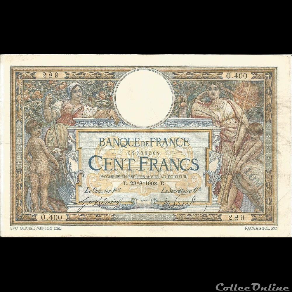 28-08-1908 -- O.400 289 billet france banque de xxe 28 08 1908 o 400 289