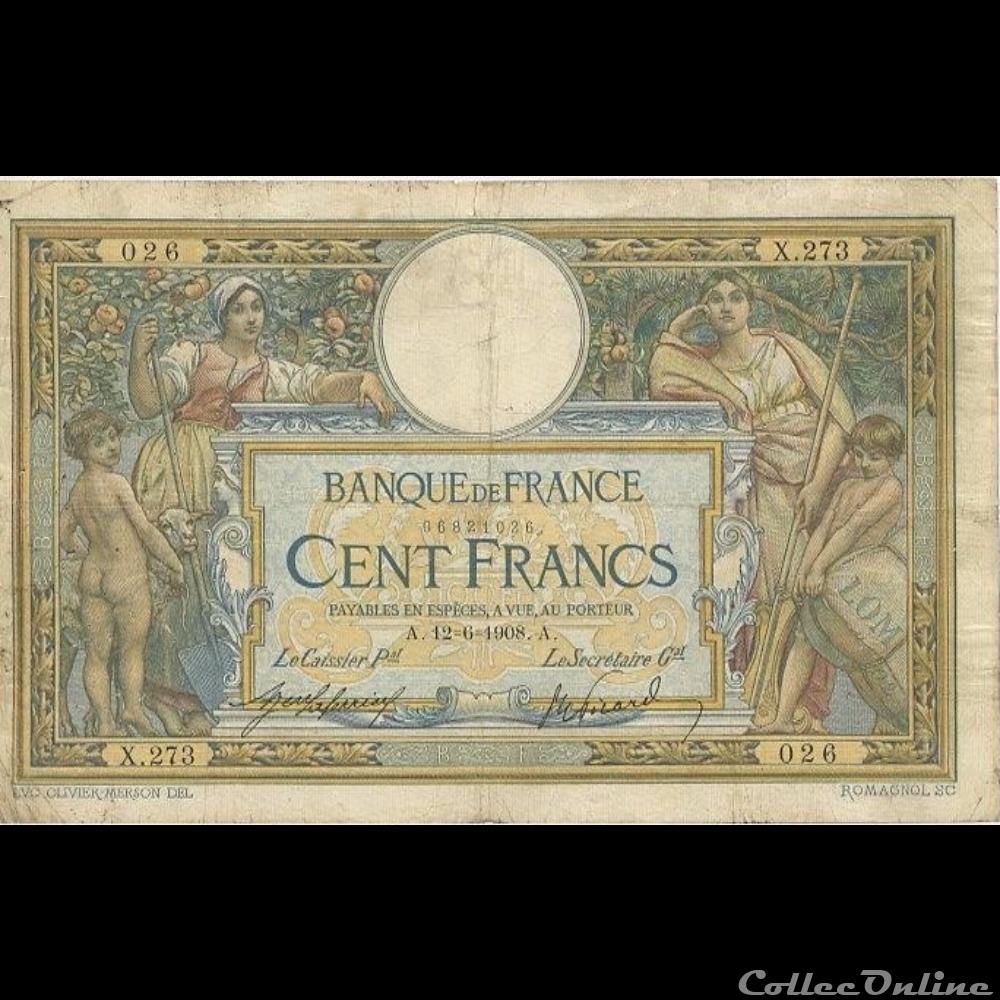12-06-1908 -- X.273 026 billet france banque de xxe 12 06 1908 x 273 026