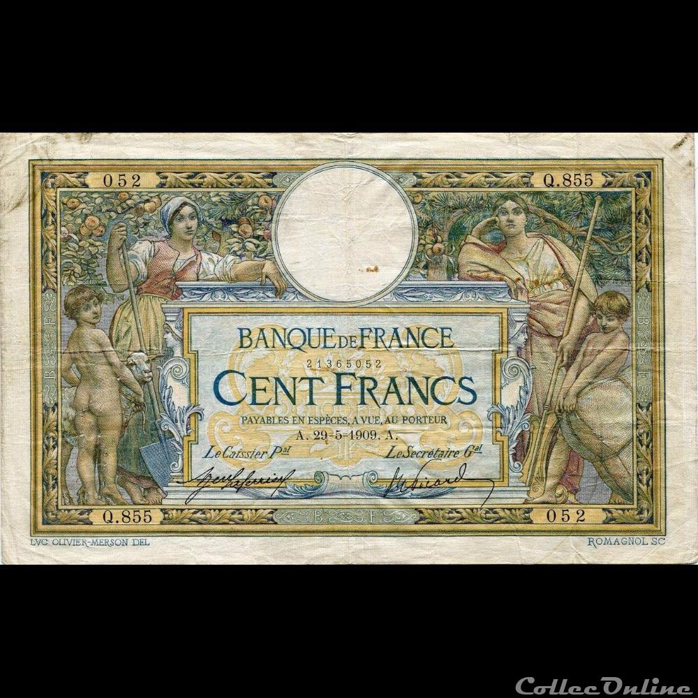 29-05-1909 -- Q.855 052 billet france banque de xxe 29 05 1909 q 855 052
