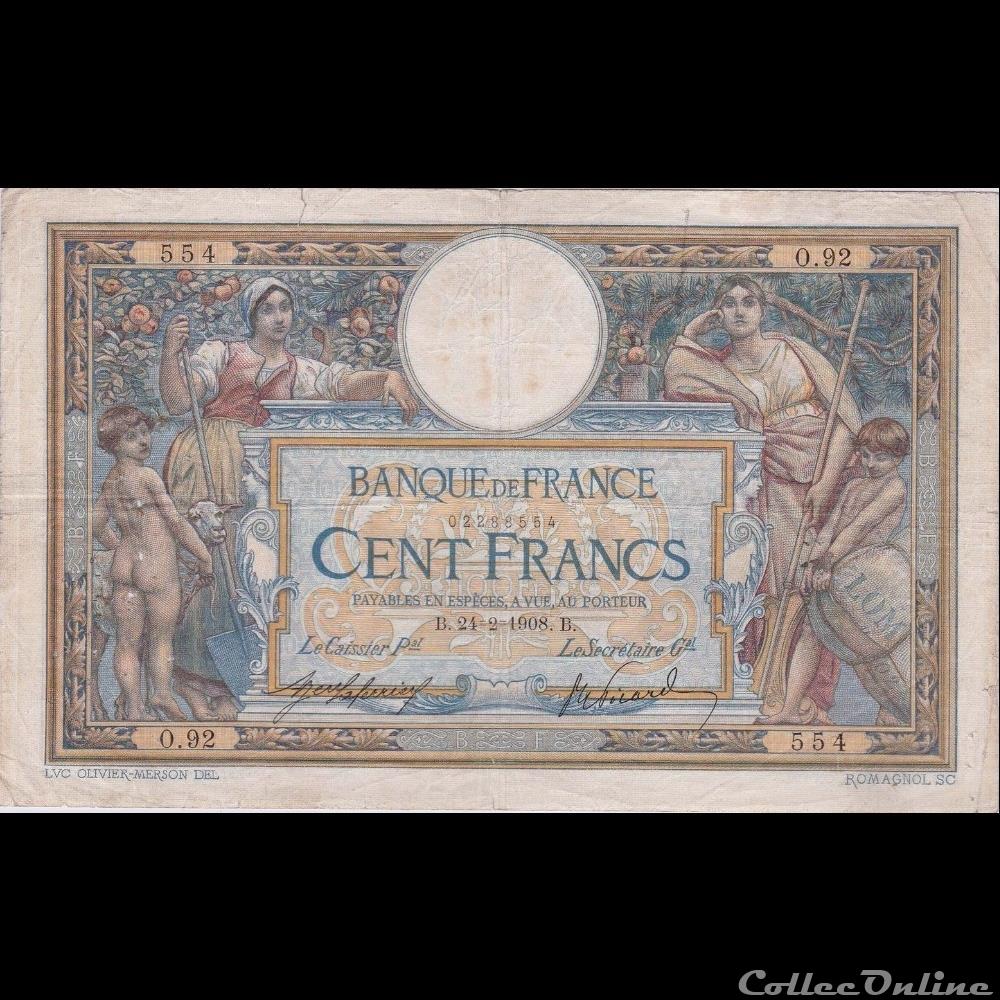 24-02-1908 -- O.92 554 billet france banque de xxe 24 02 1908 o 92 554