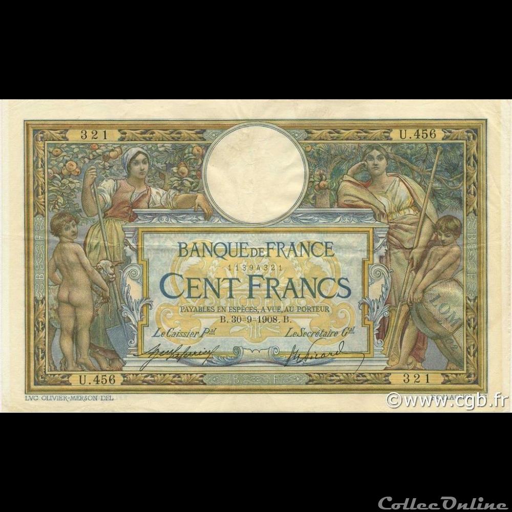 30-09-1908 -- U.456 321 billet france banque de xxe 30 09 1908 u 456 321