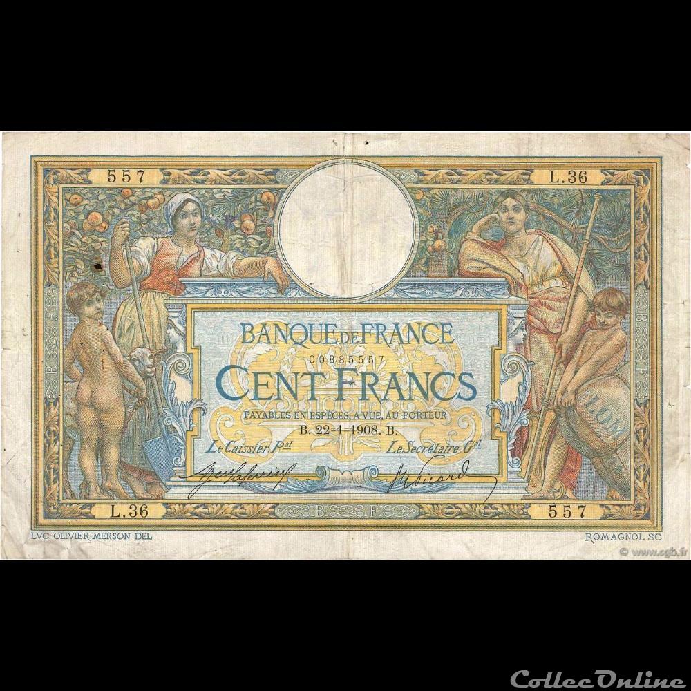 22-01-1908 -- L.36 557 billet france banque de xxe 22 01 1908 l 36 557