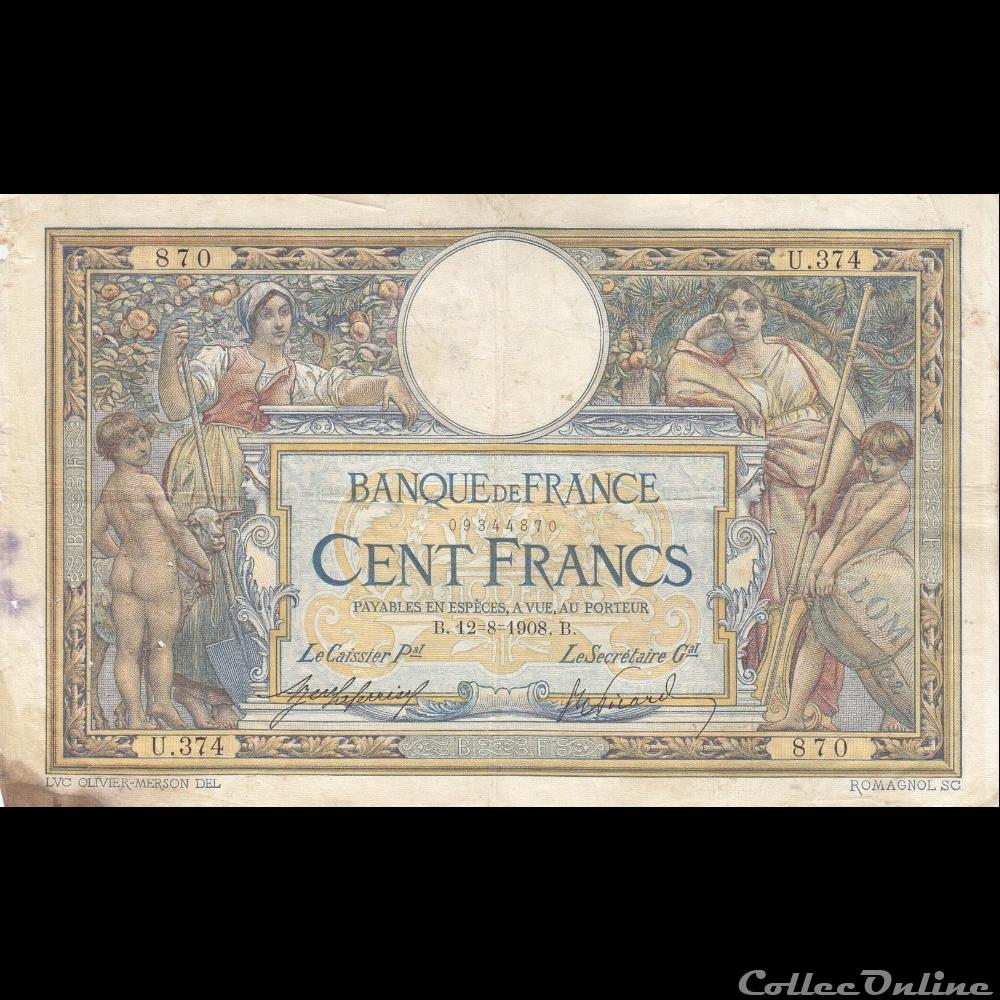 12-08-1908 -- U.374 870 billet france banque de xxe 12 08 1908 u 374 870