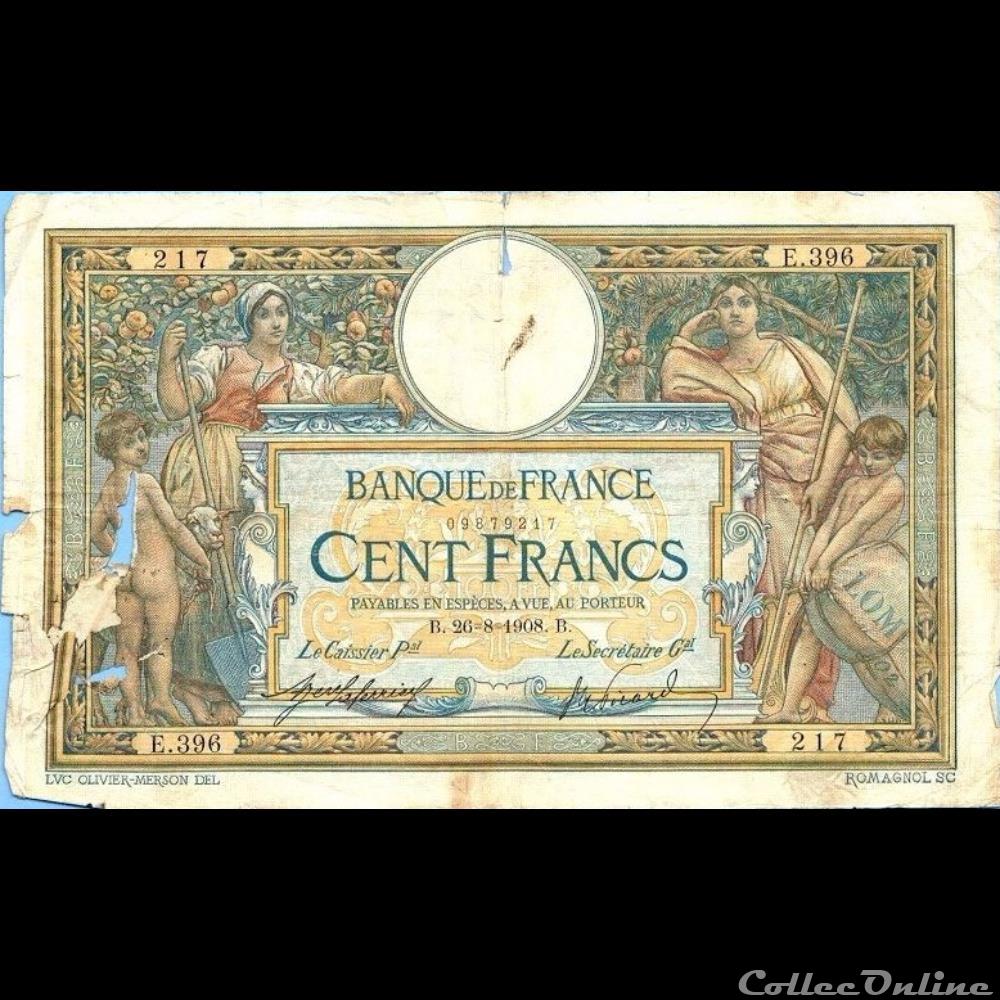 26-08-1908 -- E.396 217 billet france banque de xxe 26 08 1908 e 396 217
