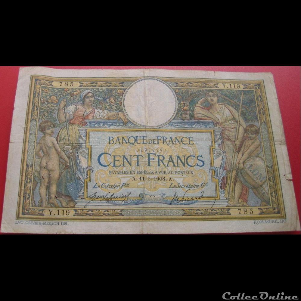 11-03-1908 -- Y.119 785 billet france banque de xxe 11 03 1908 y 119 785