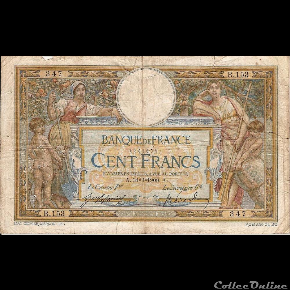31-03-1908 -- R.153 347 billet france banque de xxe 31 03 1908 r 153 347