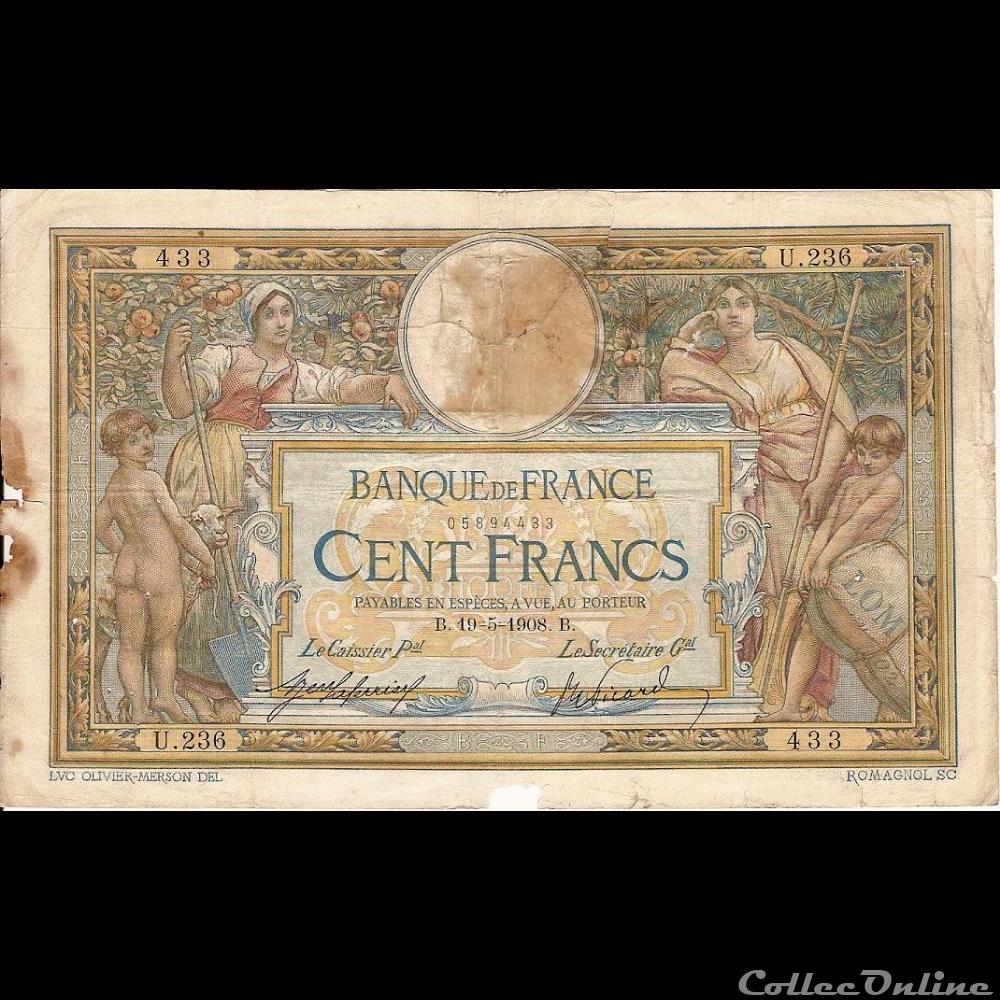 19-05-1908 -- U.236 433 billet france banque de xxe 19 05 1908 u 236 433