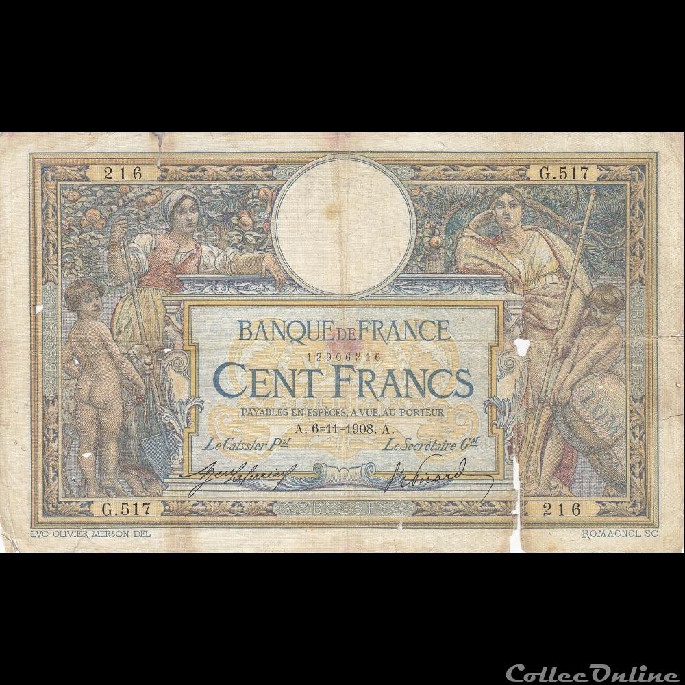 06-11-1908 -- G.517 216 billet france banque de xxe 06 11 1908 g 517 216