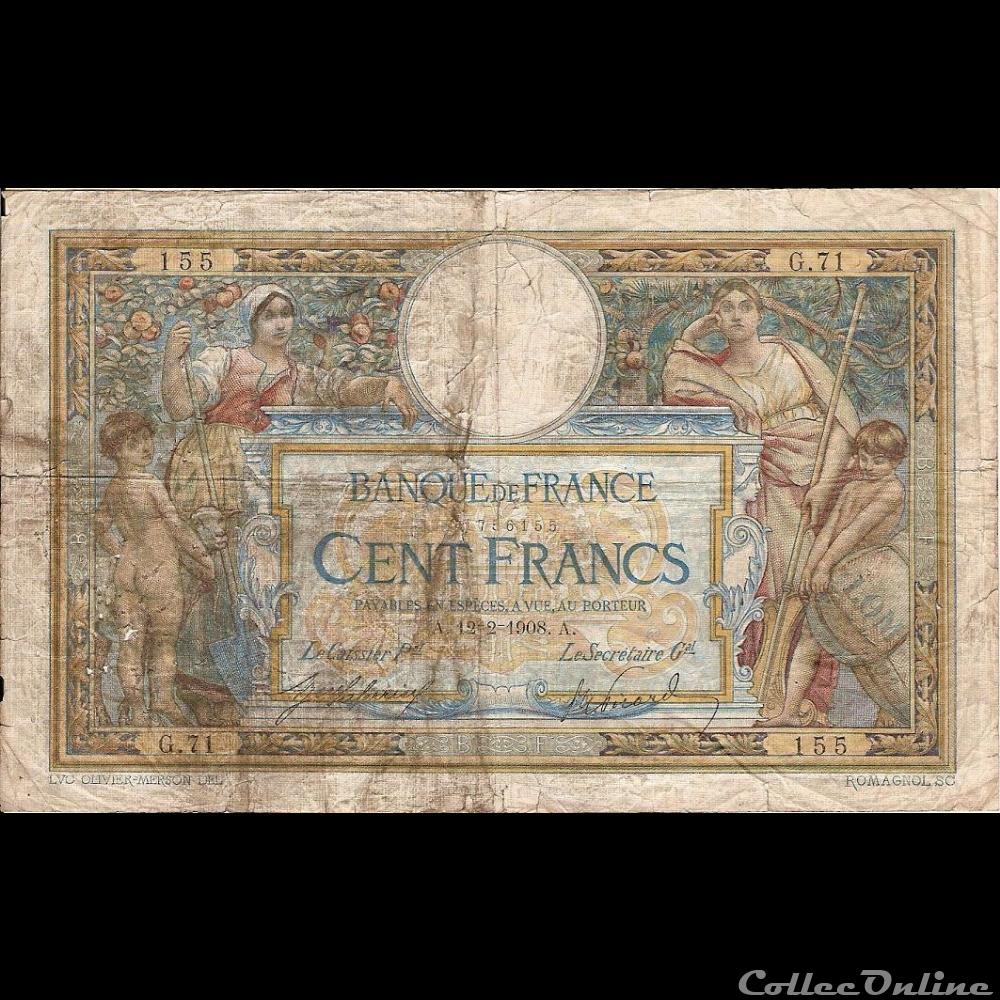 12-02-1908 -- G.71 155 billet france banque de xxe 12 02 1908 g 71 155