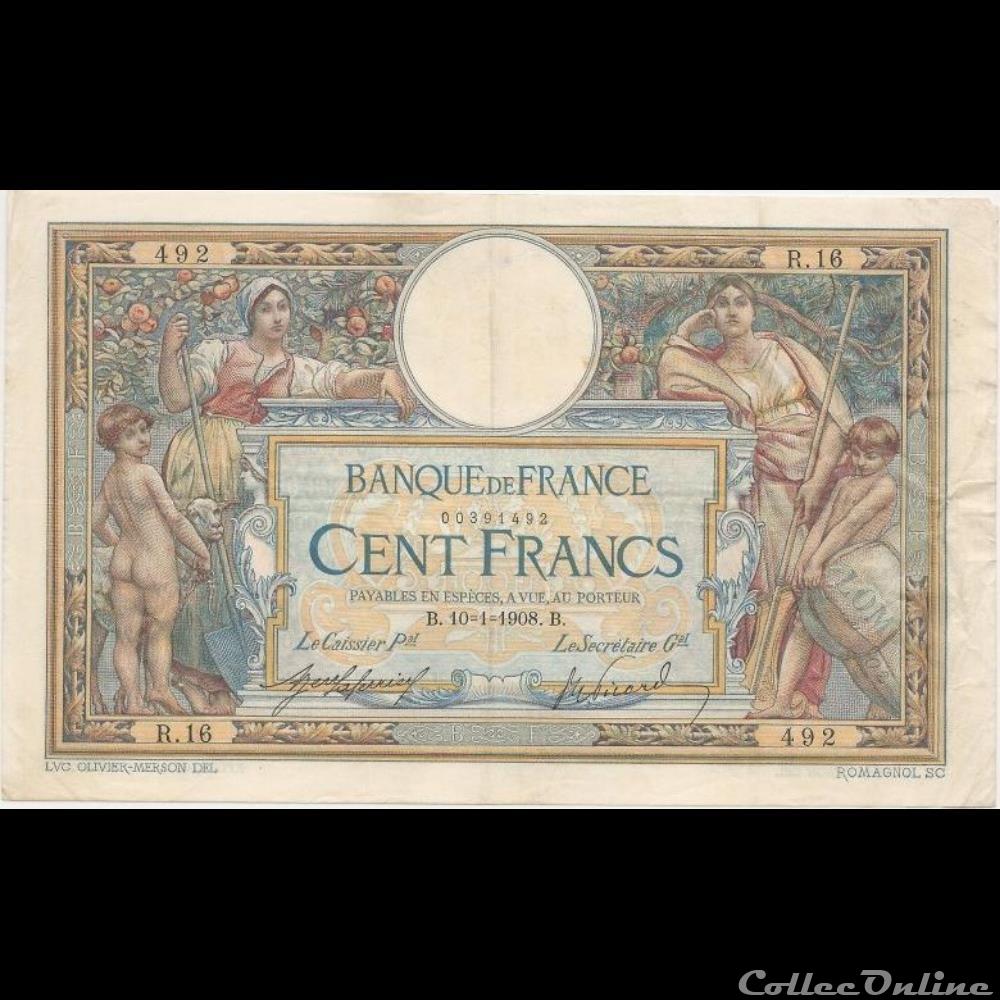10-01-1908 -- R.16 492 billet france banque de xxe 10 01 1908 r 16 492
