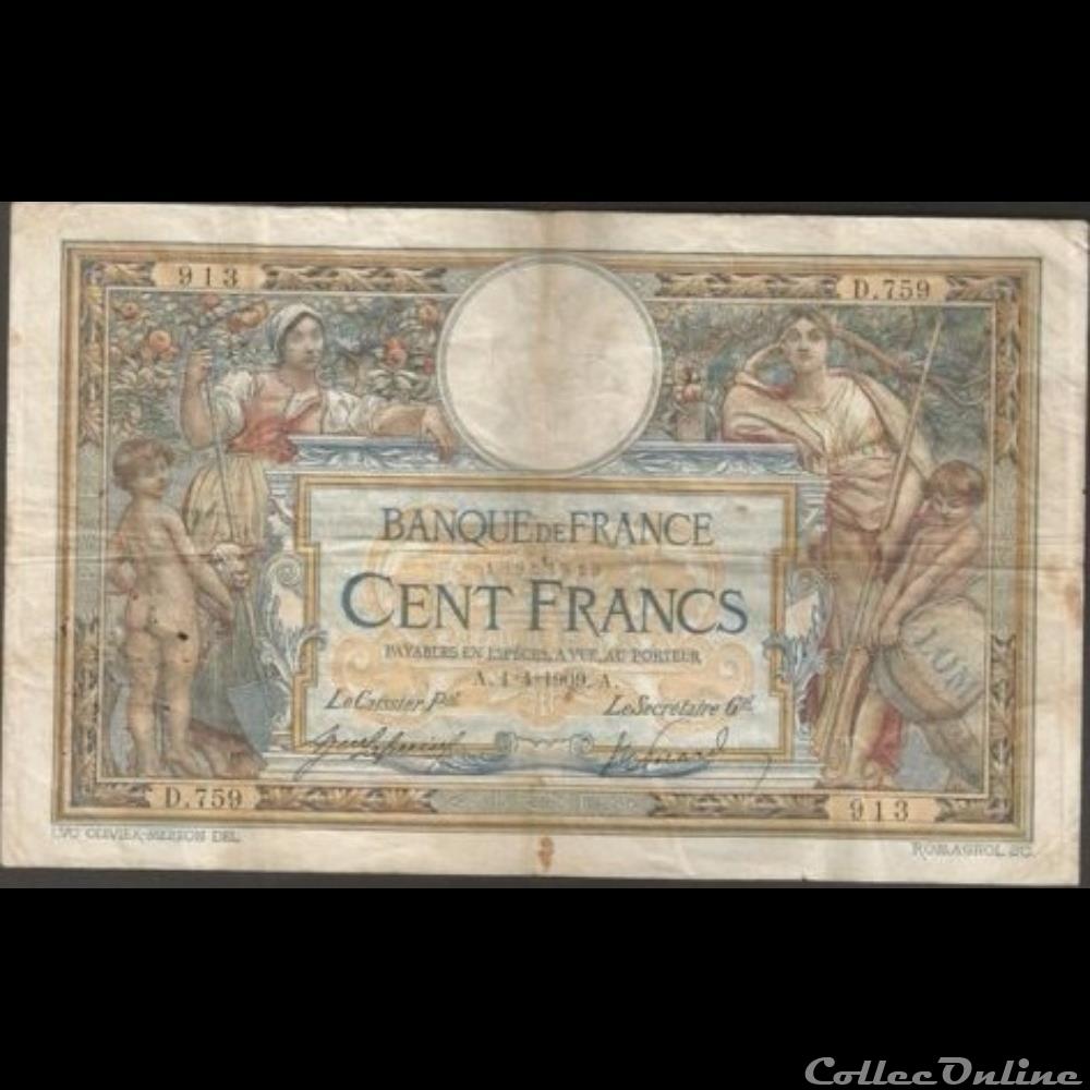 01-04-1909 -- D.759 913 billet france banque de xxe 01 04 1909 d 759 913