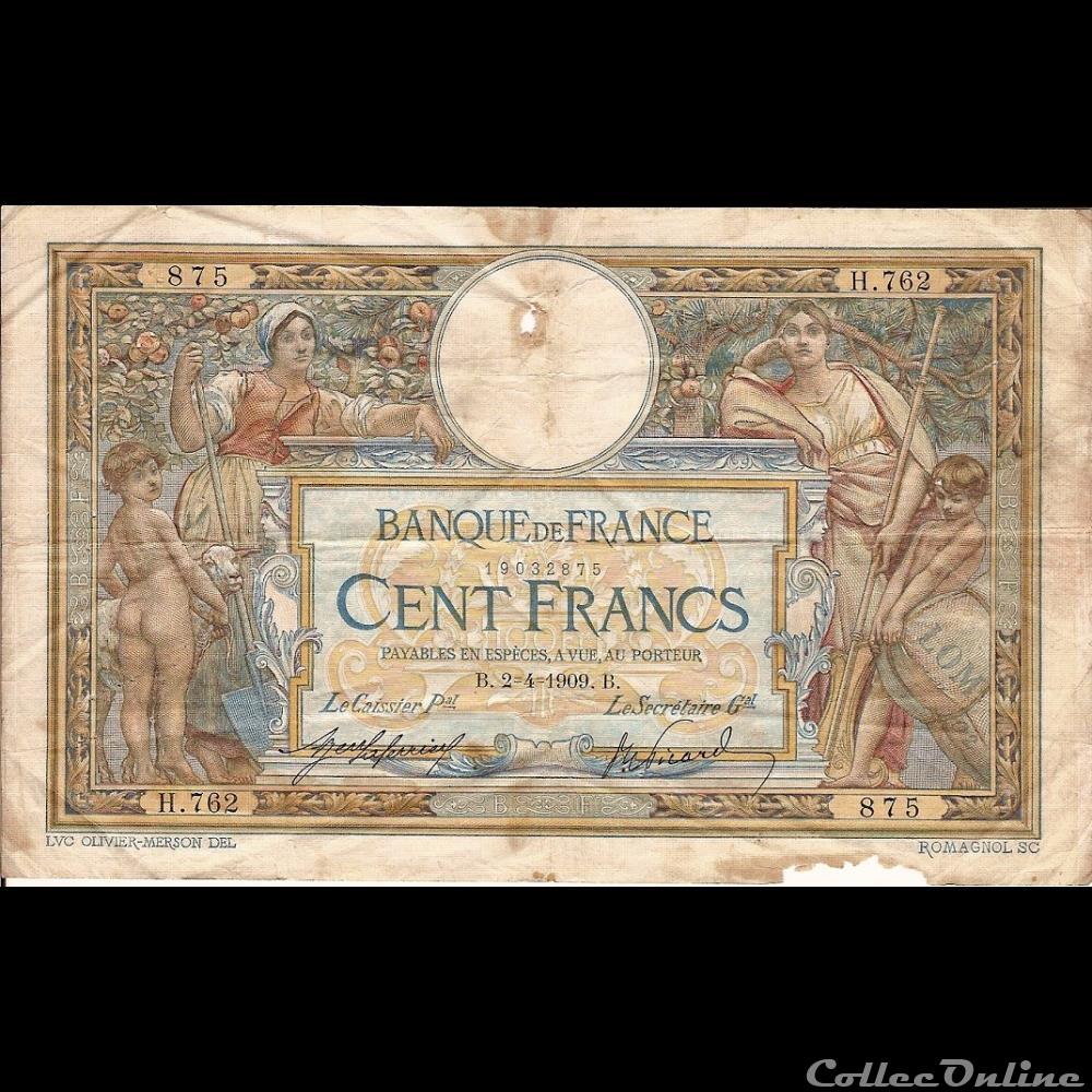 02-04-1909 -- H.762 875 billet france banque de xxe 02 04 1909 h 762 875