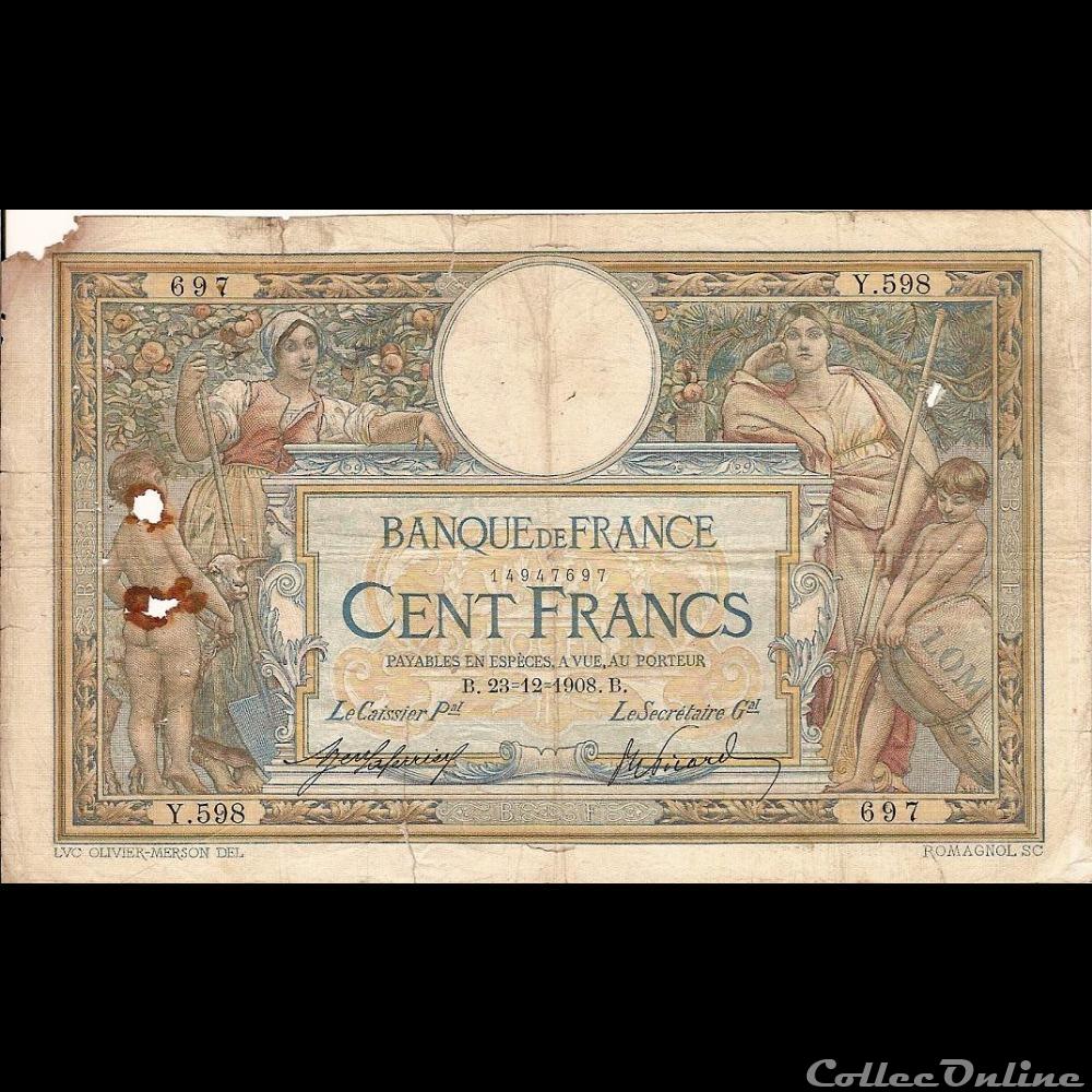 23-12-1908 -- Y.598 697 billet france banque de xxe 23 12 1908 y 598 697