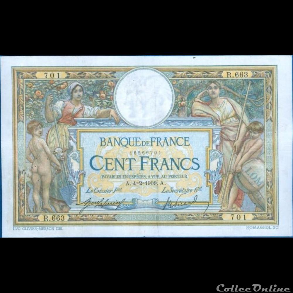 04-02-1909 -- R.663 701 billet france banque de xxe 04 02 1909 r 663 701