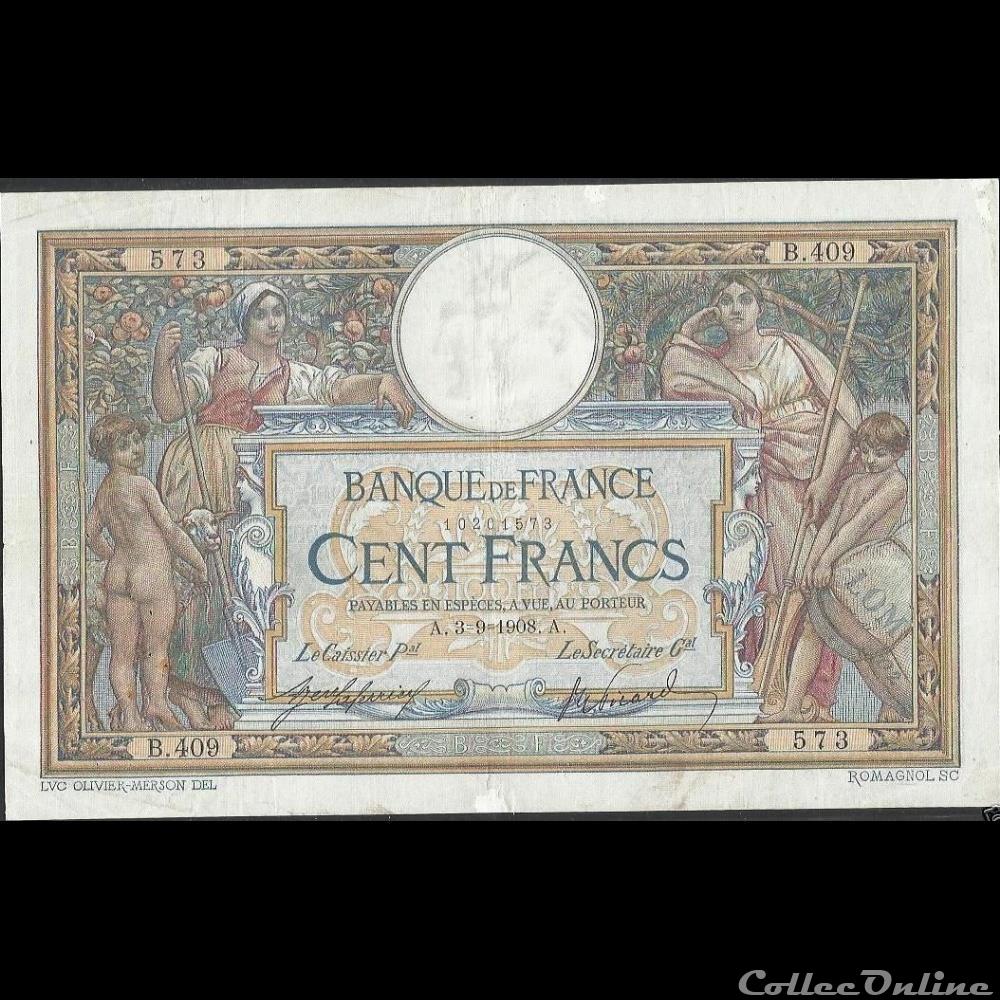 03-09-1908 -- B.409 573 billet france banque de xxe 03 09 1908 b 409 573