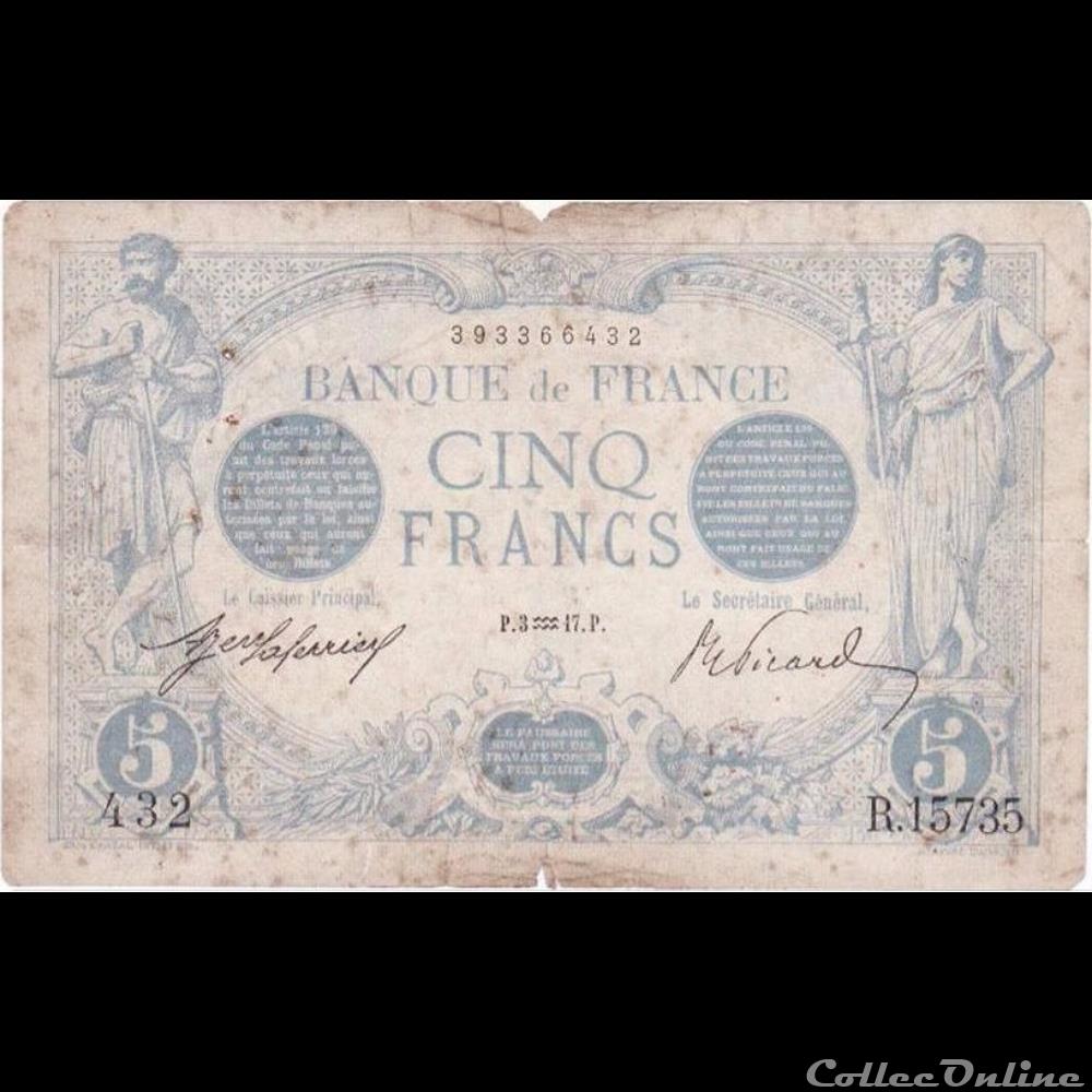03-01-1917 -- R.15735 432 billet france banque de xxe 03 01 1917 r 15735 432