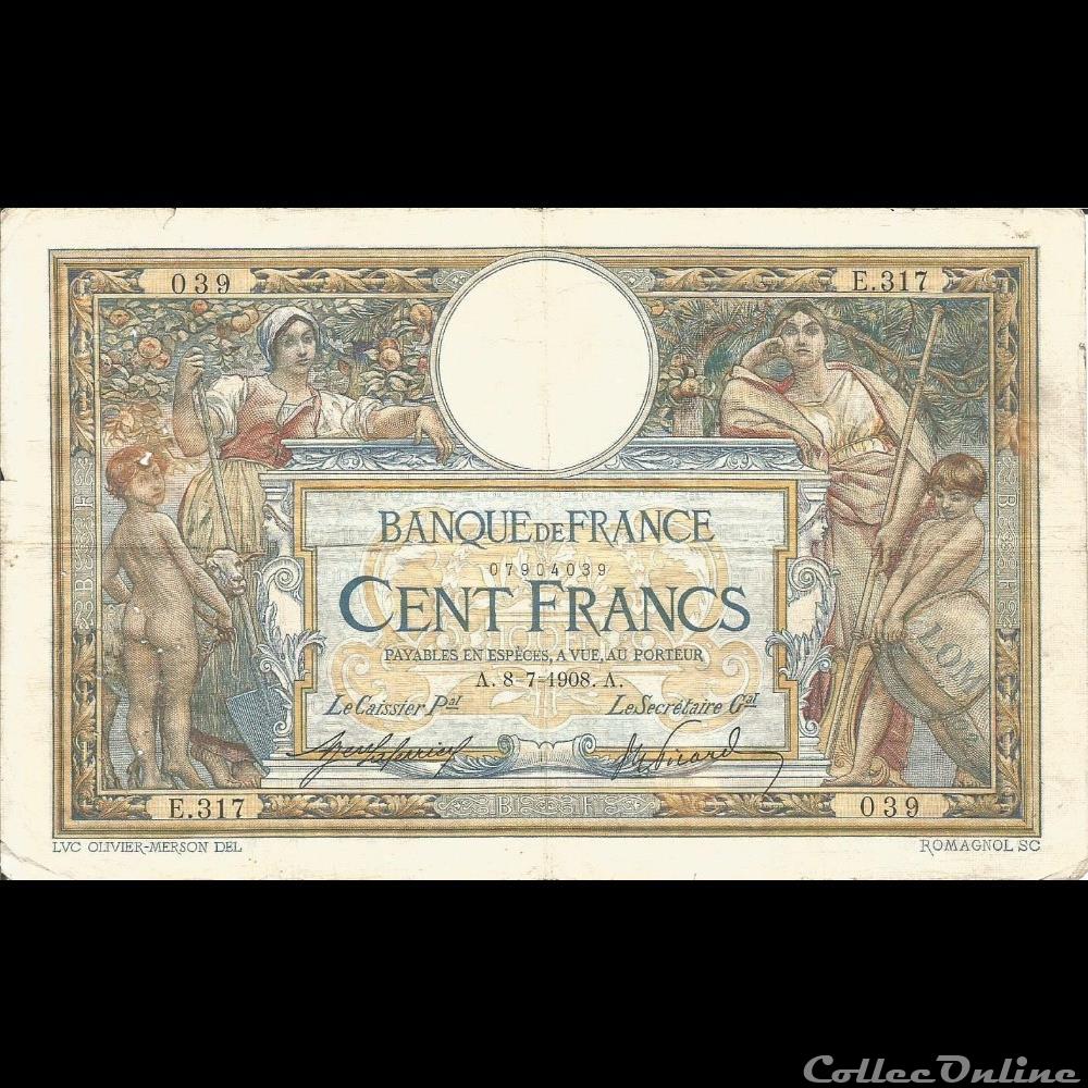 08-07-1908 -- E.317 039 billet france banque de xxe 08 07 1908 e 317 039