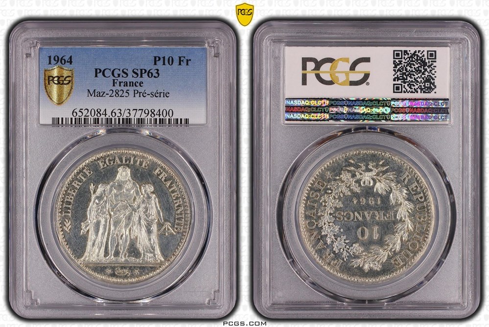 monnaies monde france 10 francs hercule 1964 preserie sans le mot essai pcgs sp63
