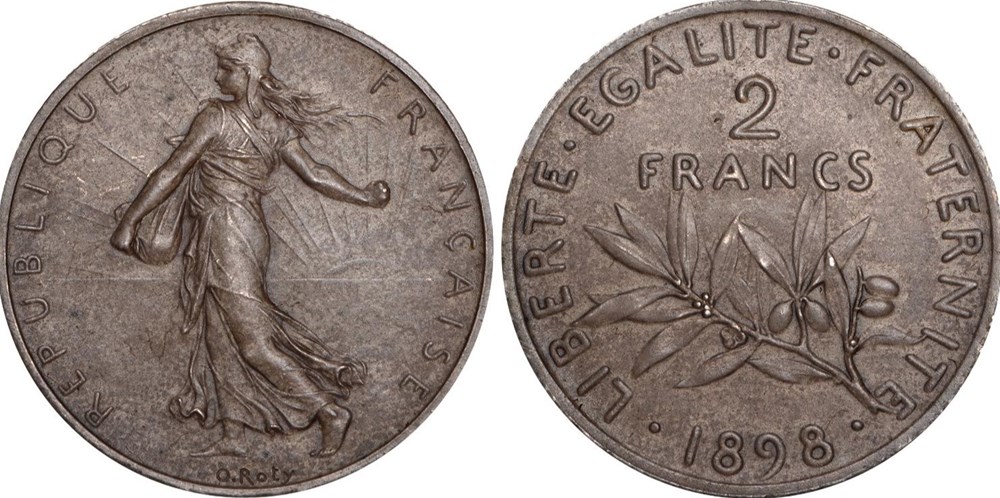 2 francs Semeuse 1898 Flan Mat (PCGS MS64) monnaies monde france 2 francs semeuse 1898 flan mat pcgs ms64