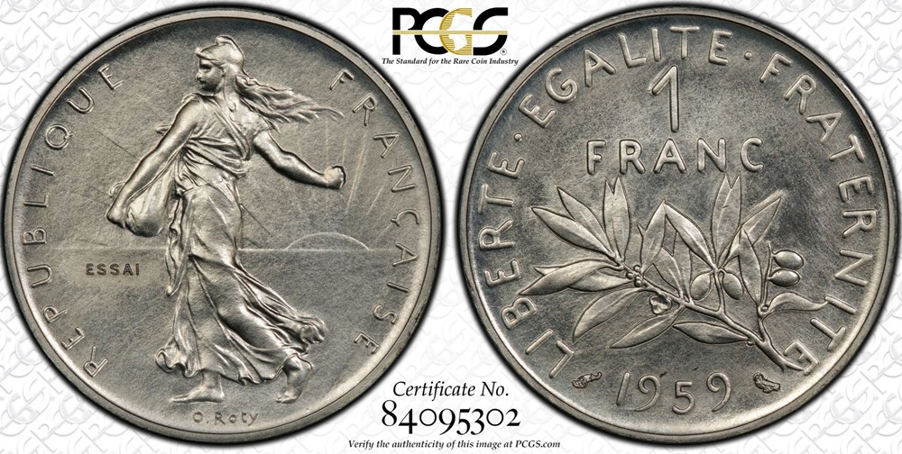 monnaies monde france 1 franc semeuse 1959 essai piefort pcgs sp67