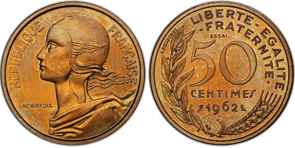 50 centimes Marianne 1962 Essai Piéfort (PCGS SP63) monnaies monde france 50 centimes marianne 1962 essai piefort pcgs sp63