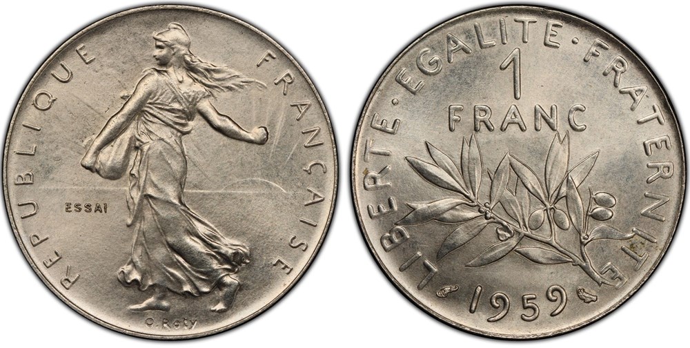 1 franc Semeuse 1959 essai (PCGS SP67) monnaies monde france 1 franc semeuse 1959 essai pcgs sp67