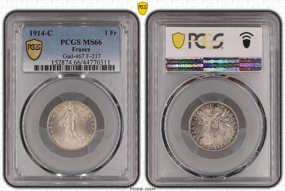 monnaies monde france 1 franc semeuse 1914 c pcgs ms66