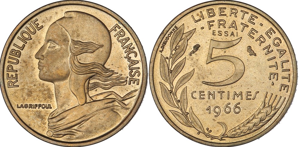 monnaies monde france 5 centimes marianne 1966 essai geni sp66