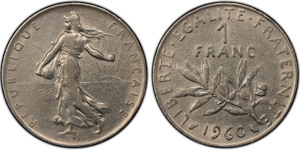 monnaies monde france 1 franc 1960 semeuse fm pcgs xf45