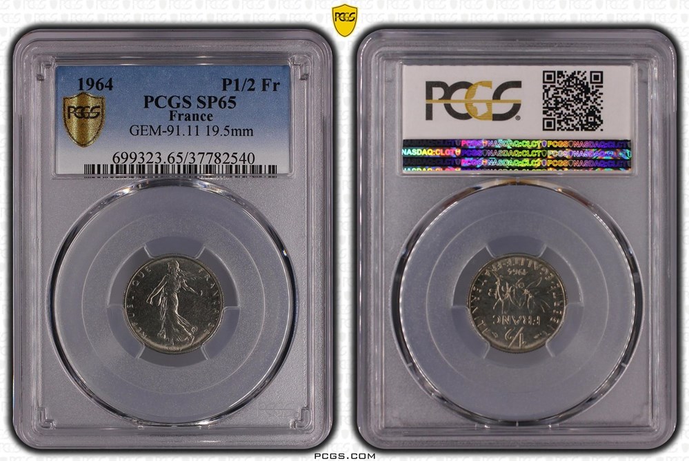50 centimes 1964 Petit Module Tranche Striée Avec Différents (PCGS SP65) monnaies monde france 50 centimes 1964 petit module tranche striee avec differents pcgs sp65
