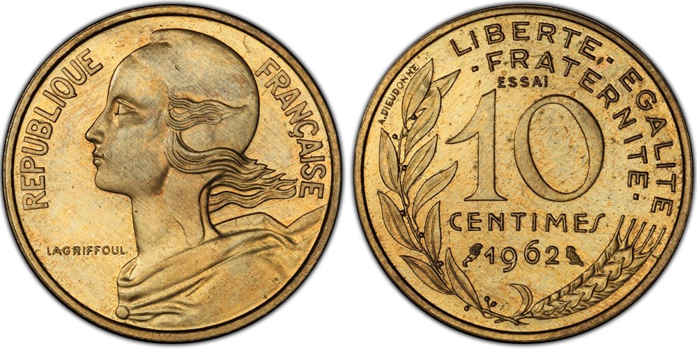 monnaies monde france 10 centimes marianne 1962 essai piefort pcgs sp64