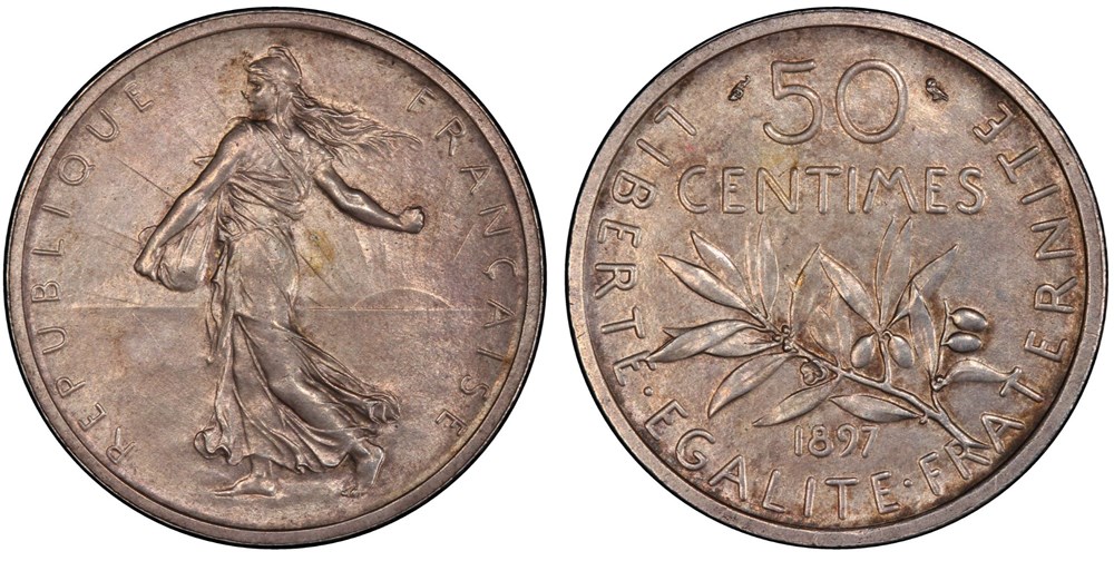 monnaies monde france epreuve de la 50 cts au module de 5 f pcgs ms63
