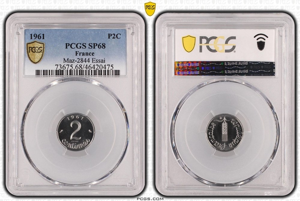 2 centimes épi 1961 Essai (PCGS SP68) monnaies monde france 2 centimes epi 1961 essai pcgs sp68