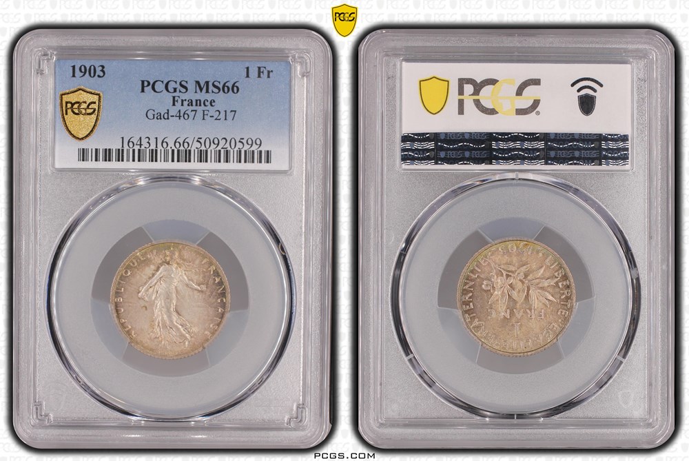 monnaies monde france 1 franc semeuse 1903 pcgs ms66