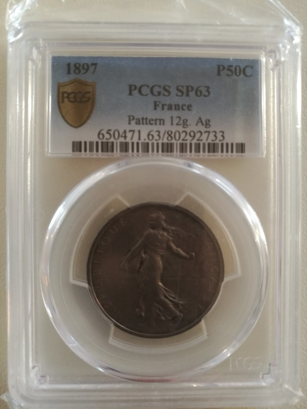 monnaies monde france epreuve de la 50 cts au module de 5 f pcgs ms63