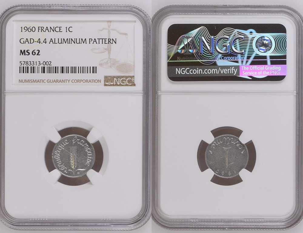 1 centimes 1960 Epi Aluminium (NGC SP62) monnaies monde france 1 centimes 1960 epi aluminium ngc sp62