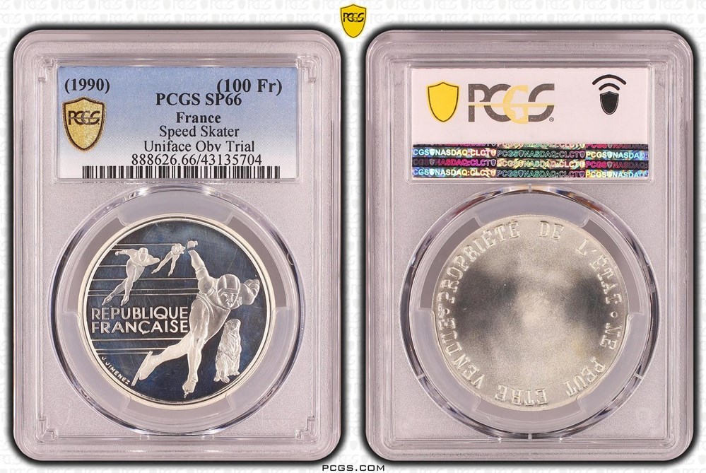100 Francs JO1992 - Patinage de vitesse (PCGS SP66) monnaies monde france 100 francs jo1992 patinage de vitesse pcgs sp66