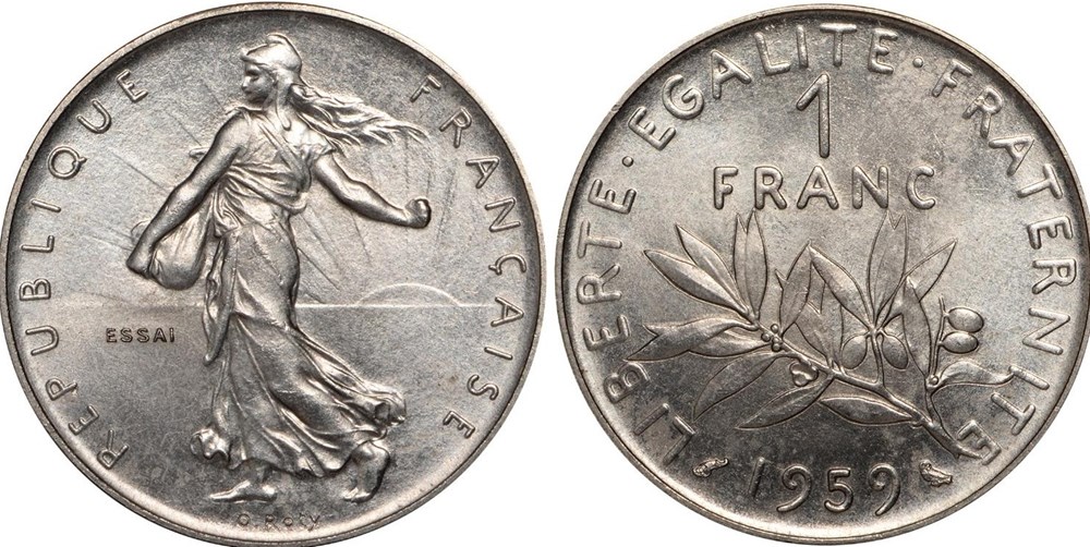 1 franc Semeuse 1959 essai (PCGS SP66) monnaies monde france 1 franc semeuse 1959 essai pcgs sp66