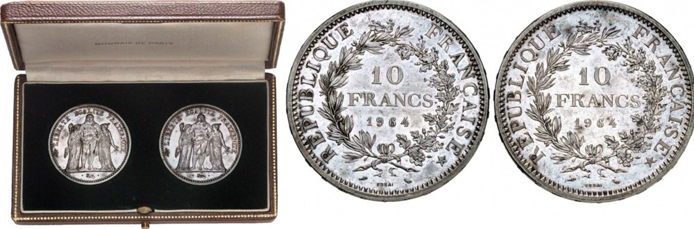 Coffret de 2 essais de 10 Francs Hercule 1964 monnaies monde france coffret de 2 essais de 10 francs hercule 1964