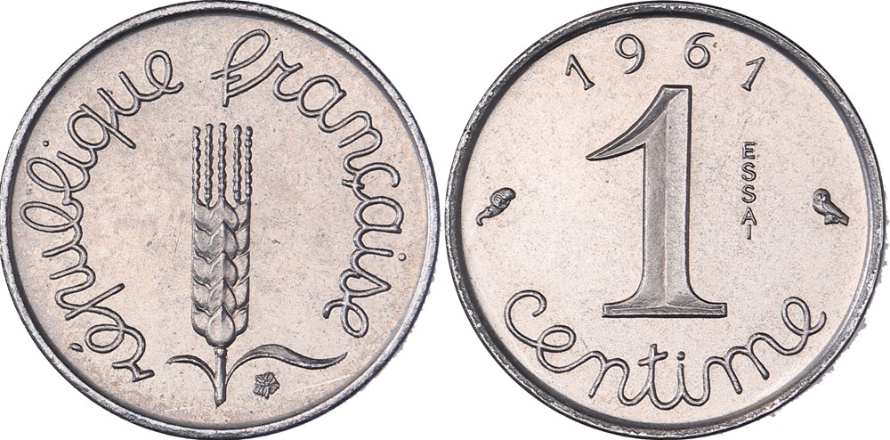 1 centimes 1961 Epi Essai Piéfort (GENI SP65) monnaies monde france 1 centimes 1961 epi essai piefort geni sp65