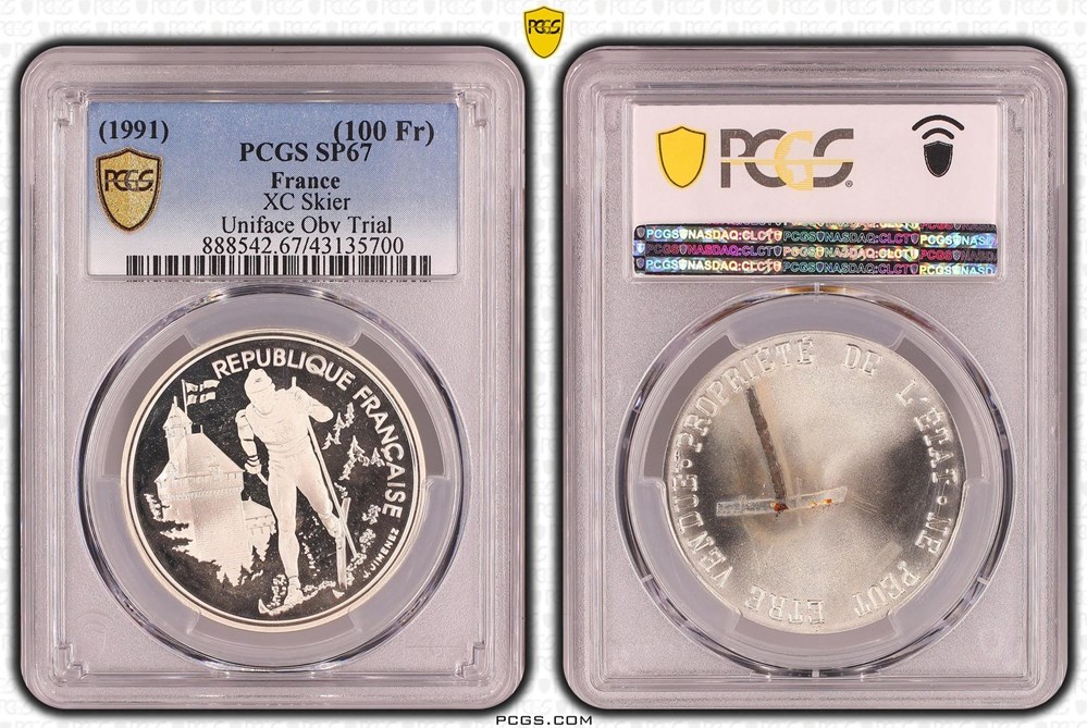 100 Francs JO1992 - Ski de Fond (PCGS SP67) monnaies monde france 100 francs jo1992 ski de fond pcgs sp67