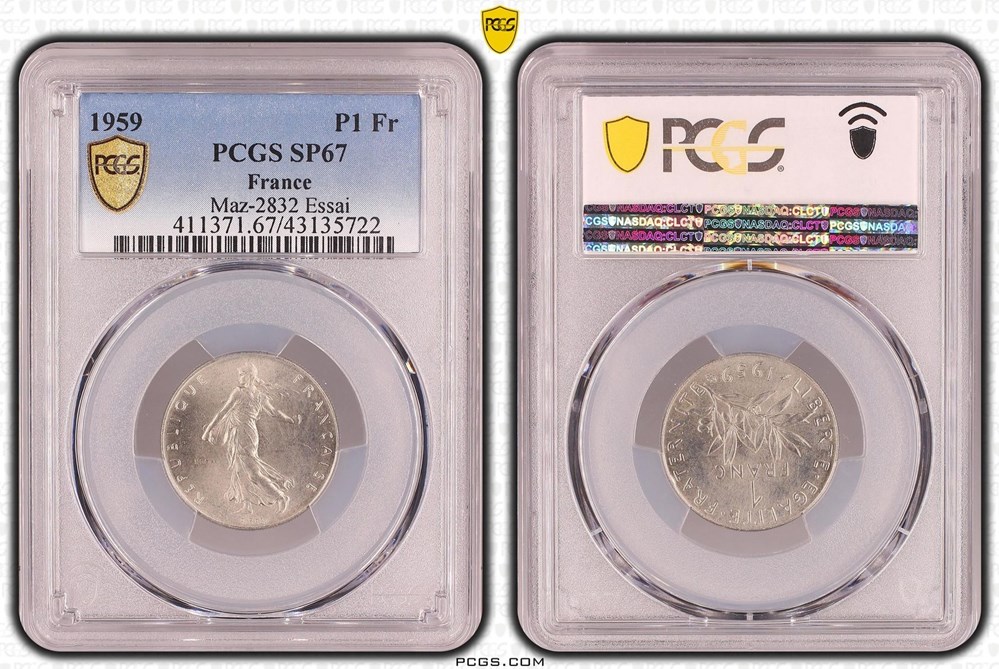 1 franc Semeuse 1959 essai (PCGS SP67) monnaies monde france 1 franc semeuse 1959 essai pcgs sp67