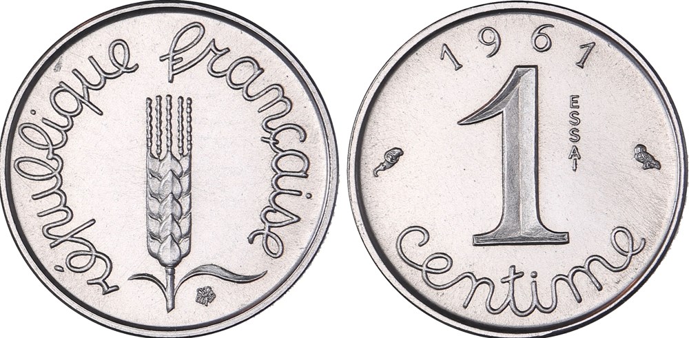 1 centimes 1961 Epi Essai Type 2 (GENI SP66) monnaies monde france 1 centimes 1961 epi essai type 2 geni sp66