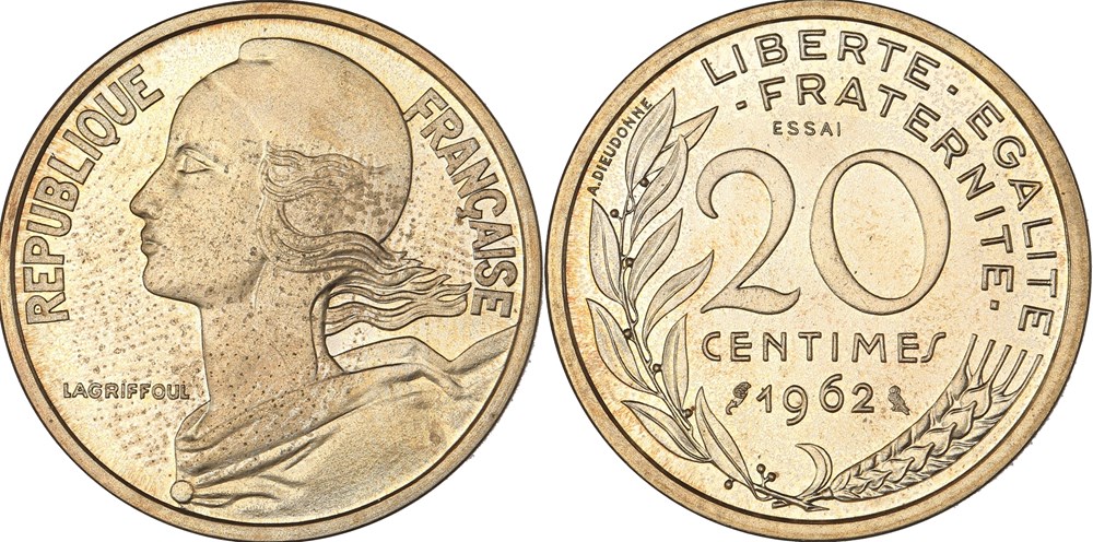 monnaies monde france 20 centimes marianne 1962 essai geni sp65