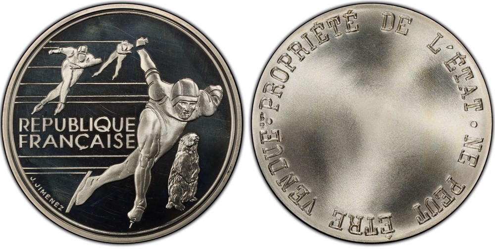 100 Francs JO1992 - Patinage de vitesse (PCGS SP66) monnaies monde france 100 francs jo1992 patinage de vitesse pcgs sp66