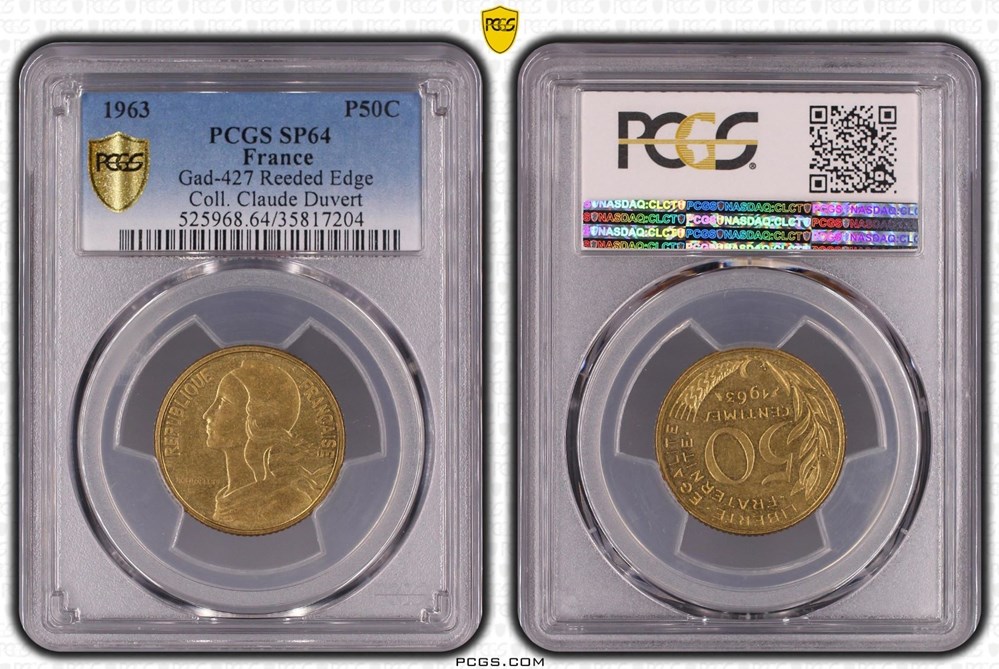 50 centimes Marianne 1963 Tranche Cannelée (PCGS SP64) monnaies monde france 50 centimes marianne 1963 tranche cannelee pcgs sp64