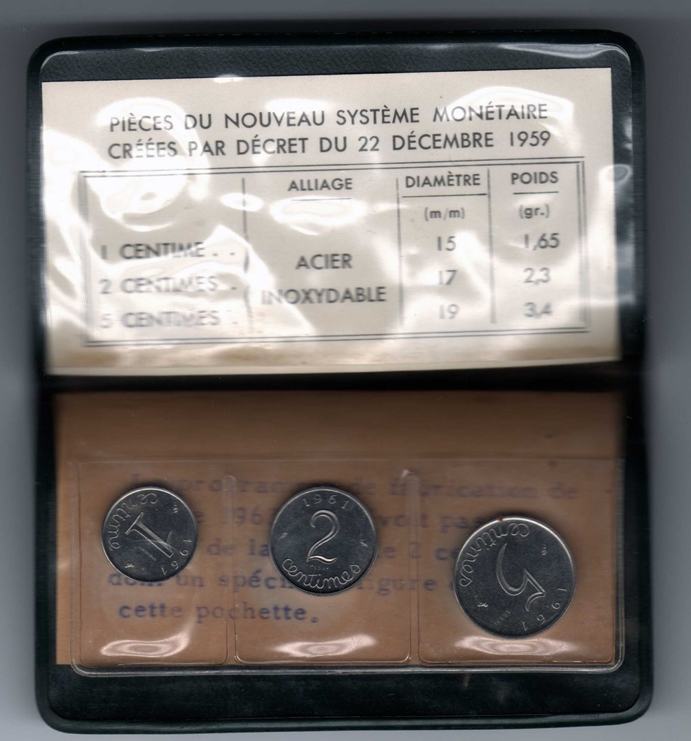 Pochette souple des essais de 1, 2 et 5 centimes 1961 monnaies monde france pochette souple des essais de 1 2 et 5 centimes 1961
